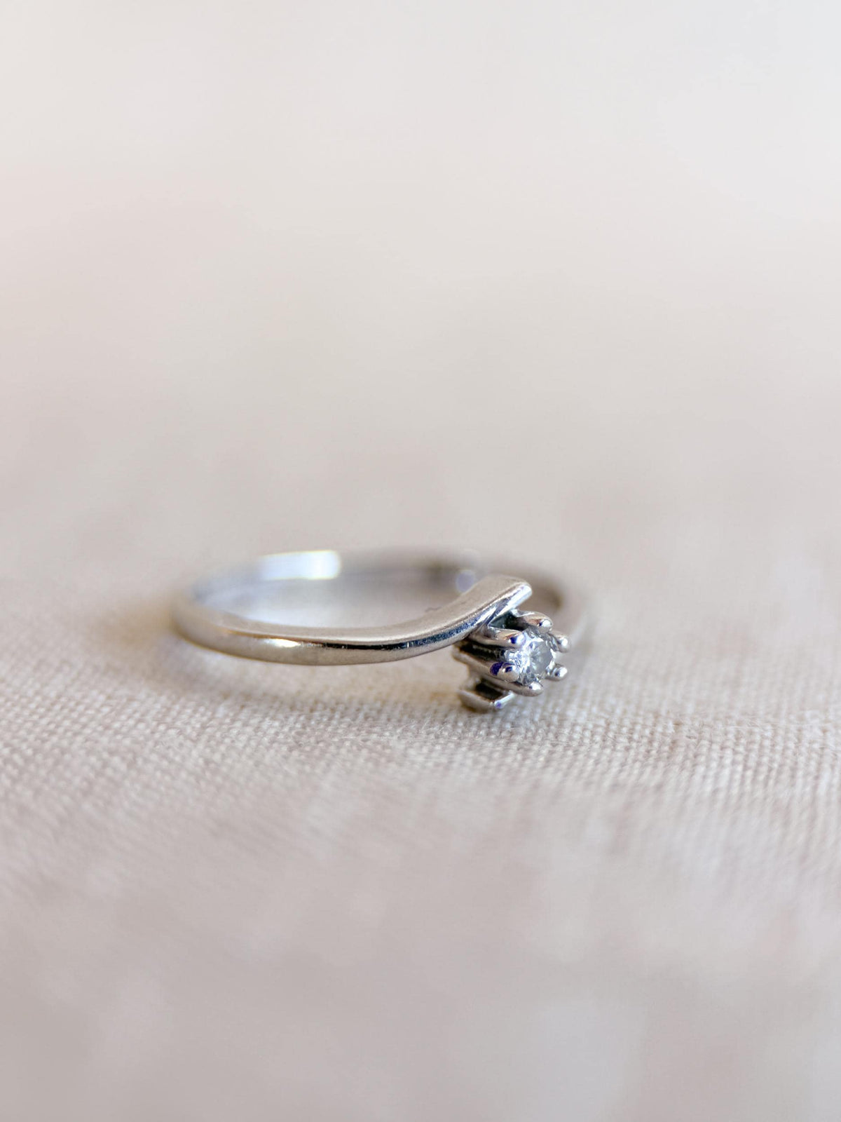 Vintage Diamond Engagement Ring, Round Cut, 10k White Gold, Swirl Solitaire Bridal Ring