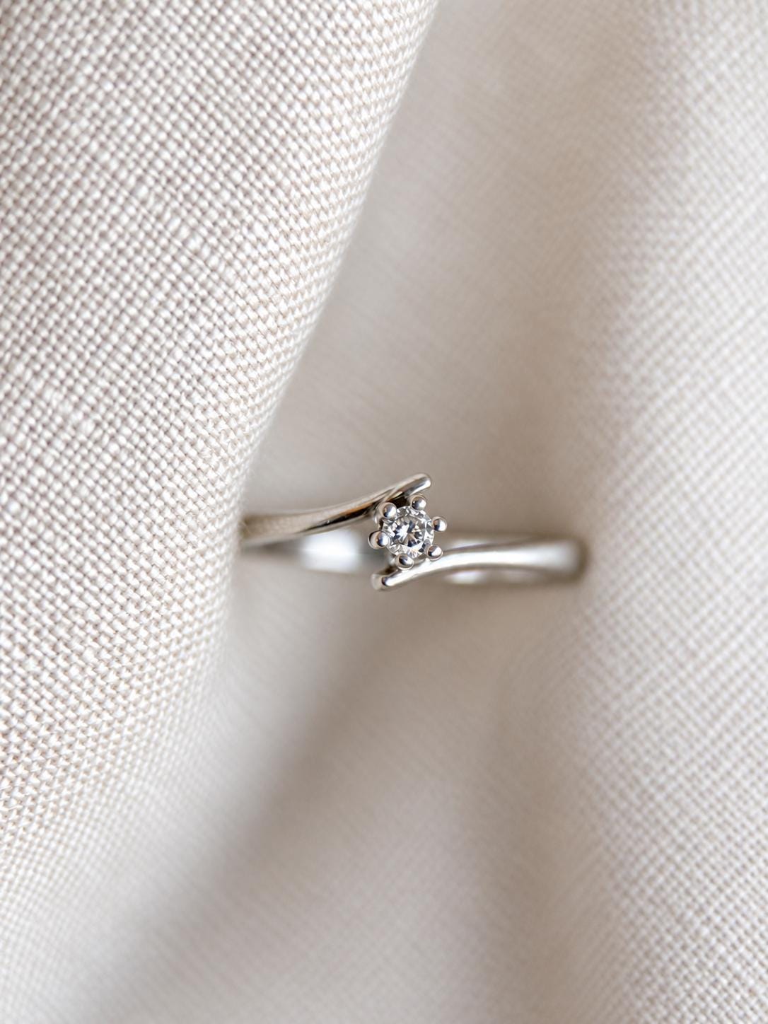 Vintage Diamond Engagement Ring, Round Cut, 10k White Gold, Swirl Solitaire Bridal Ring