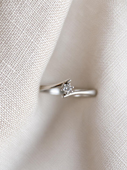 Vintage Diamond Engagement Ring, Round Cut, 10k White Gold, Swirl Solitaire Bridal Ring