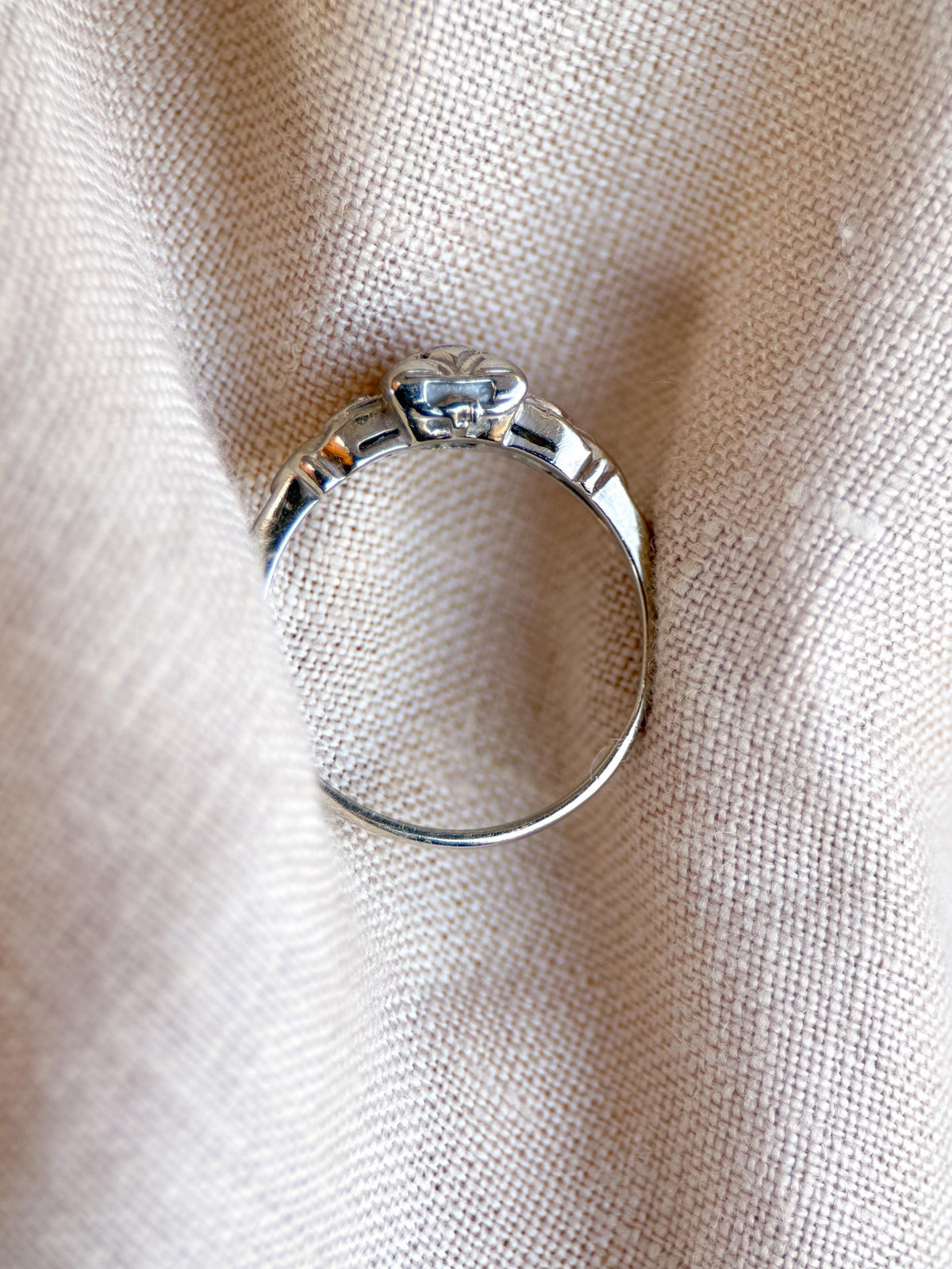 Vintage Diamond Engagement Ring, Round Cut, 14k White Gold, Antique Art Deco Bridal Ring