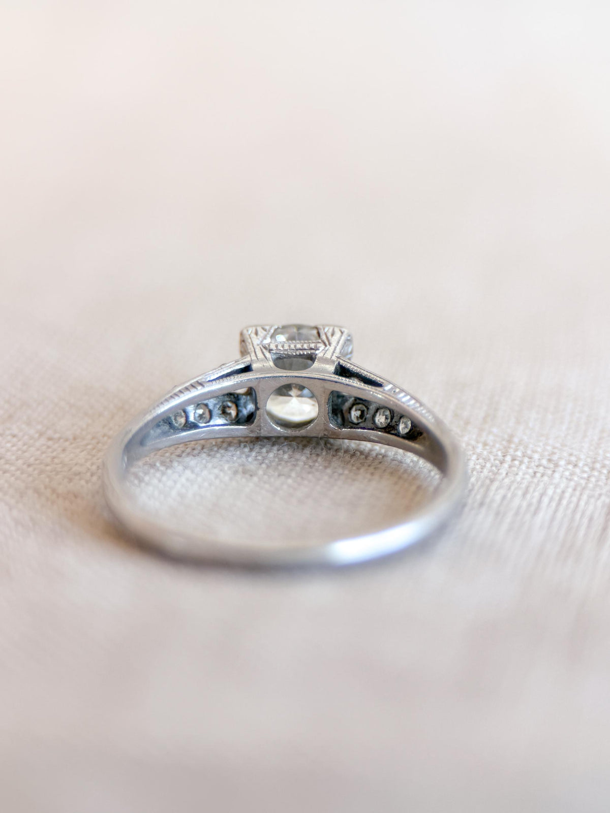 Vintage Diamond Engagement Ring, Round Cut, Platinum, Antique Filigree Art Deco Bridal Ring