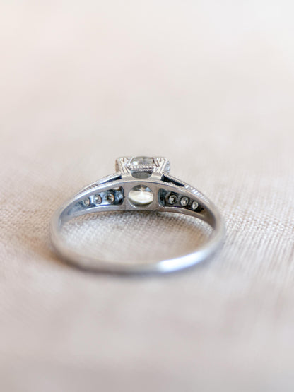 Vintage Diamond Engagement Ring, Round Cut, Platinum, Antique Filigree Art Deco Bridal Ring
