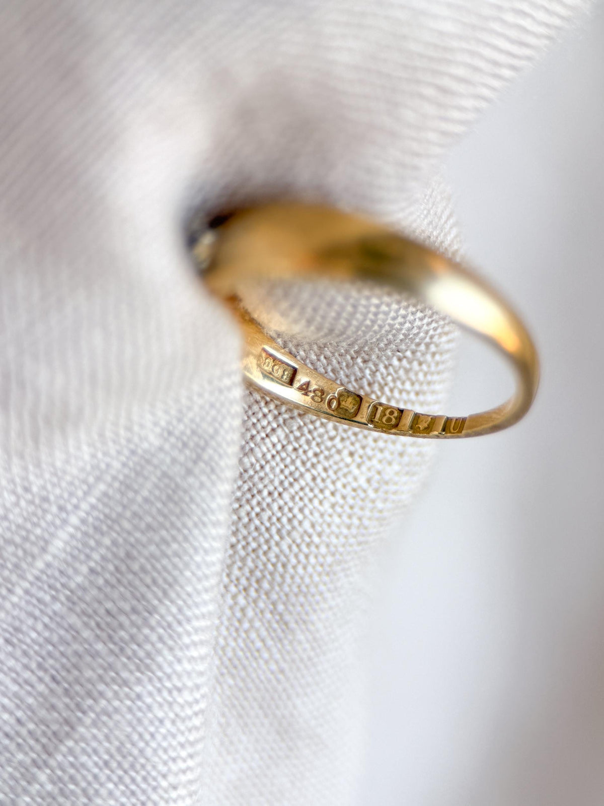 Vintage Diamond Engagement Ring, Old Mine Cut, 18k Gold, Flush Set Solitaire Bridal Band