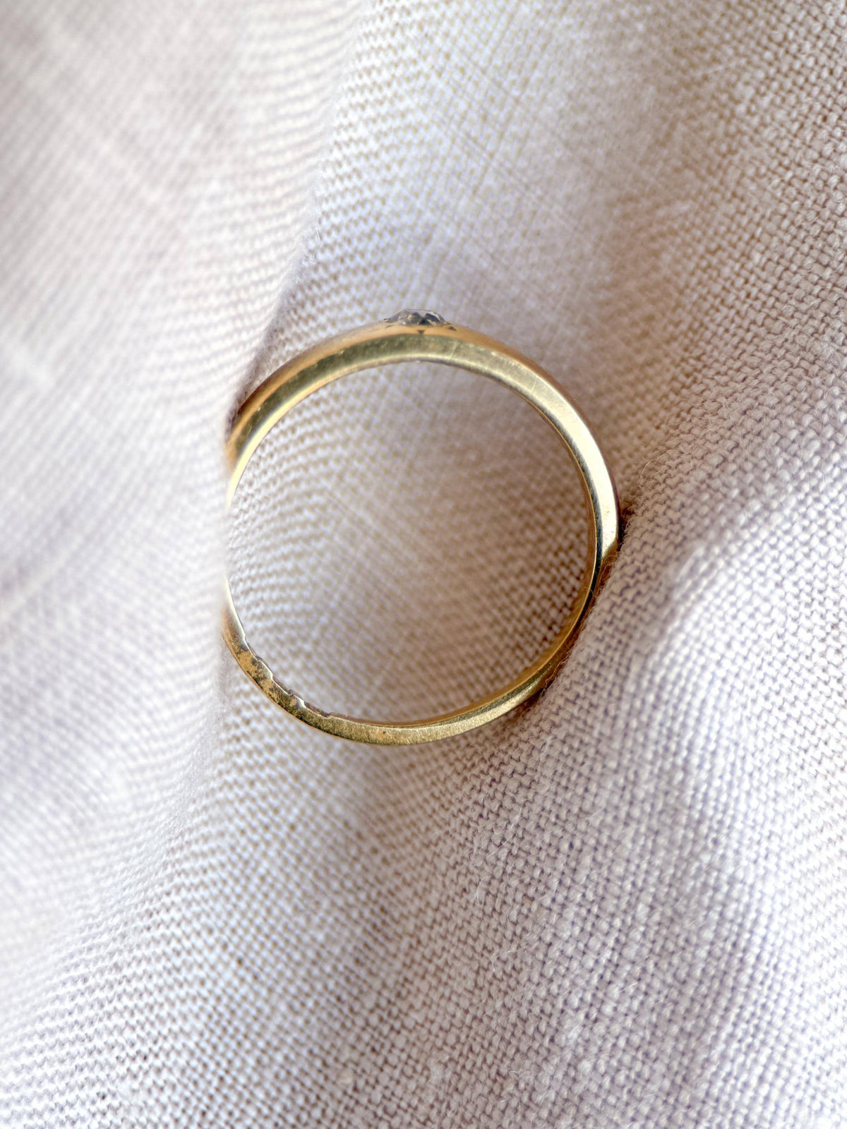 Vintage Diamond Engagement Ring, Old Mine Cut, 18k Gold, Flush Set Solitaire Bridal Band
