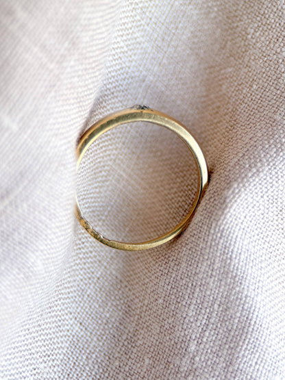 Vintage Diamond Engagement Ring, Old Mine Cut, 18k Gold, Flush Set Solitaire Bridal Band