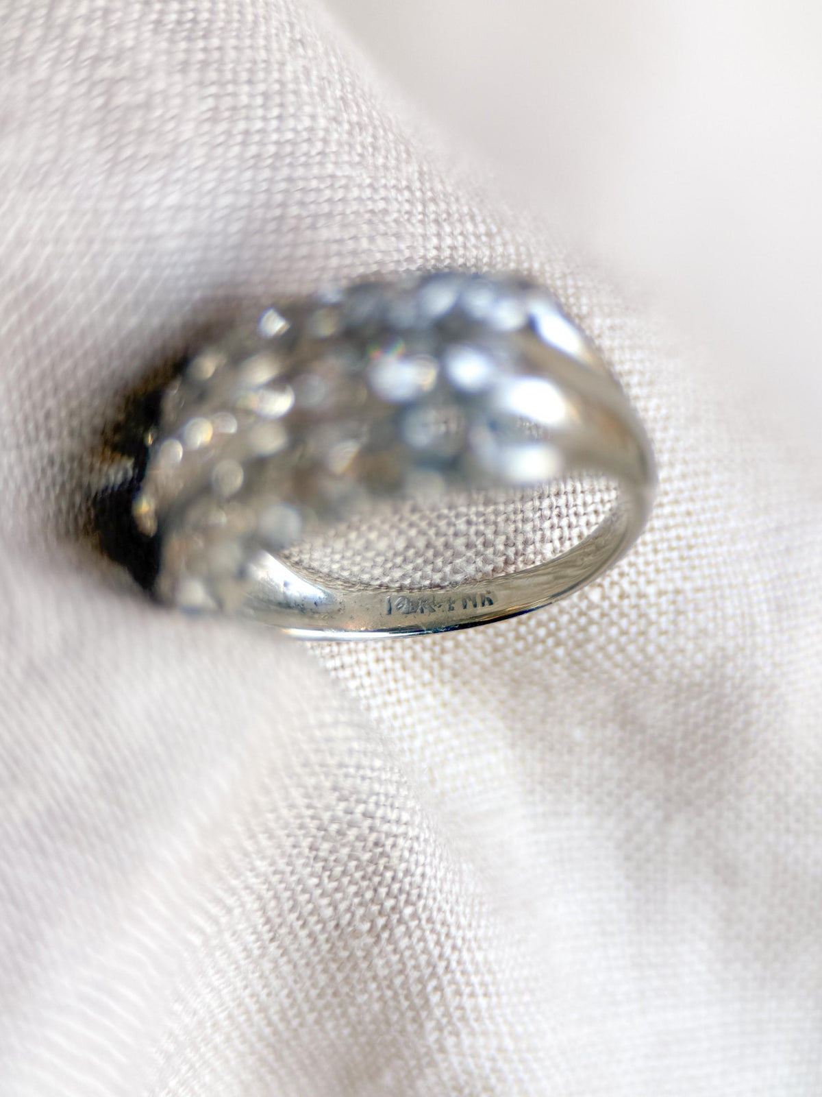 Vintage Diamond Anniversary Band, 14k White Gold, Art Deco Wedding Ring, Wide Filigree Band