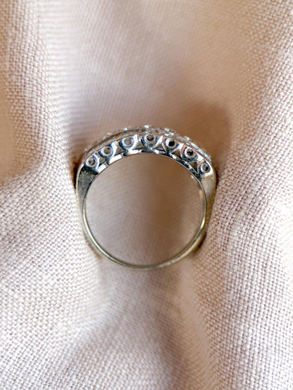 Vintage Diamond Anniversary Band, 14k White Gold, Art Deco Wedding Ring, Wide Filigree Band