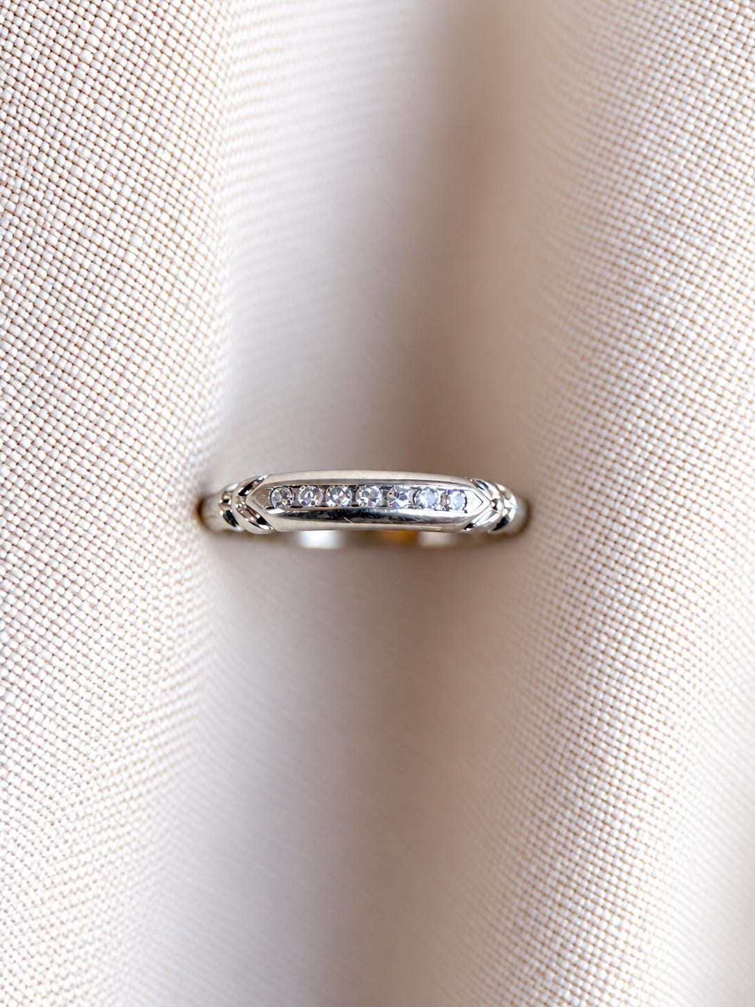 Vintage Diamond Wedding Band, 18k White Gold, Art Deco Minimalist Ring, Stacking Band