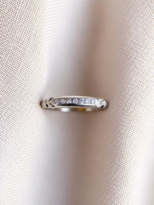 Vintage Diamond Wedding Band, 18k White Gold, Art Deco Minimalist Ring, Stacking Band
