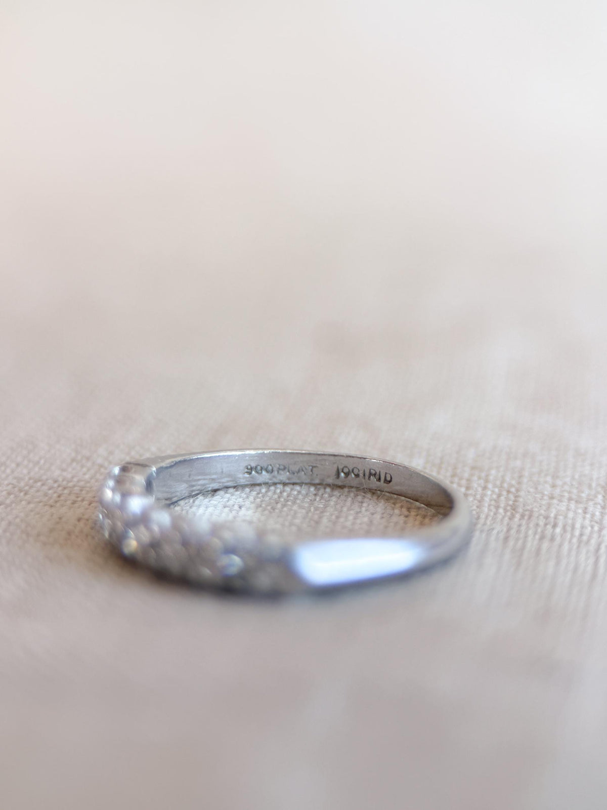 Vintage Diamond Wedding Band, Platinum, Antique Prong Set Minimalist Ring, Stacking Band
