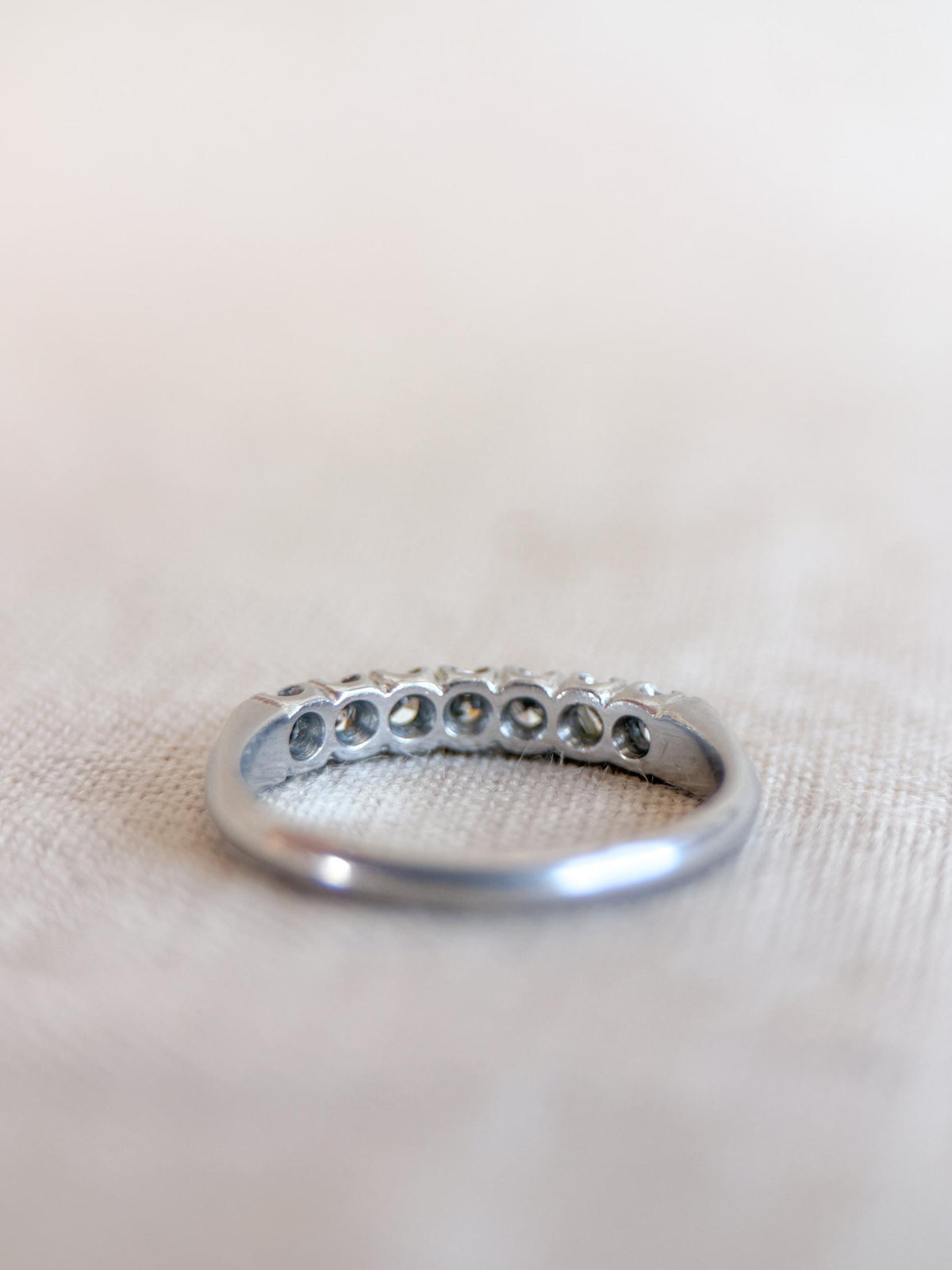 Vintage Diamond Wedding Band, Platinum, Antique Prong Set Minimalist Ring, Stacking Band