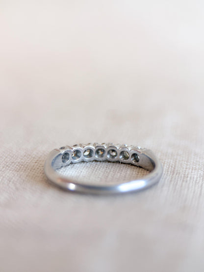 Vintage Diamond Wedding Band, Platinum, Antique Prong Set Minimalist Ring, Stacking Band