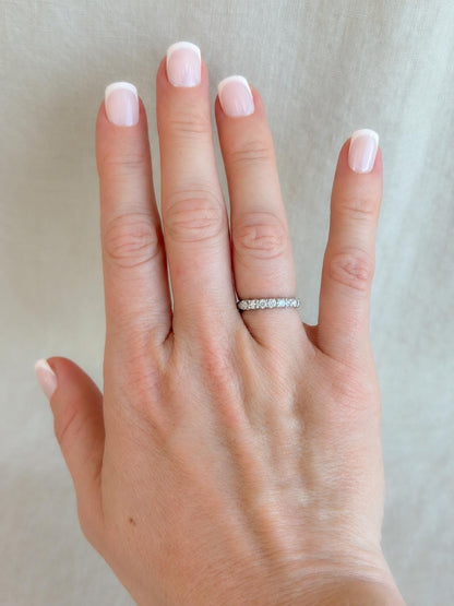 Vintage Diamond Wedding Band, Platinum, Antique Prong Set Minimalist Ring, Stacking Band