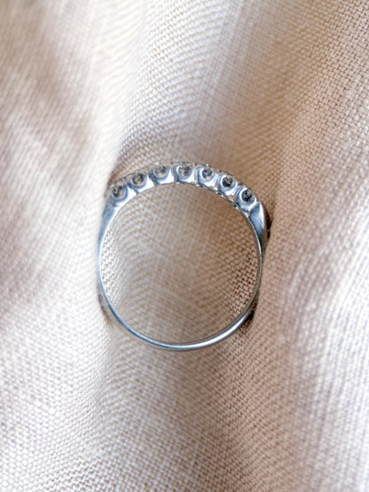 Vintage Diamond Wedding Band, Platinum, Antique Prong Set Minimalist Ring, Stacking Band