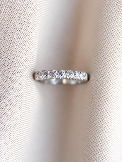 Vintage Diamond Wedding Band, Platinum, Antique Prong Set Minimalist Ring, Stacking Band