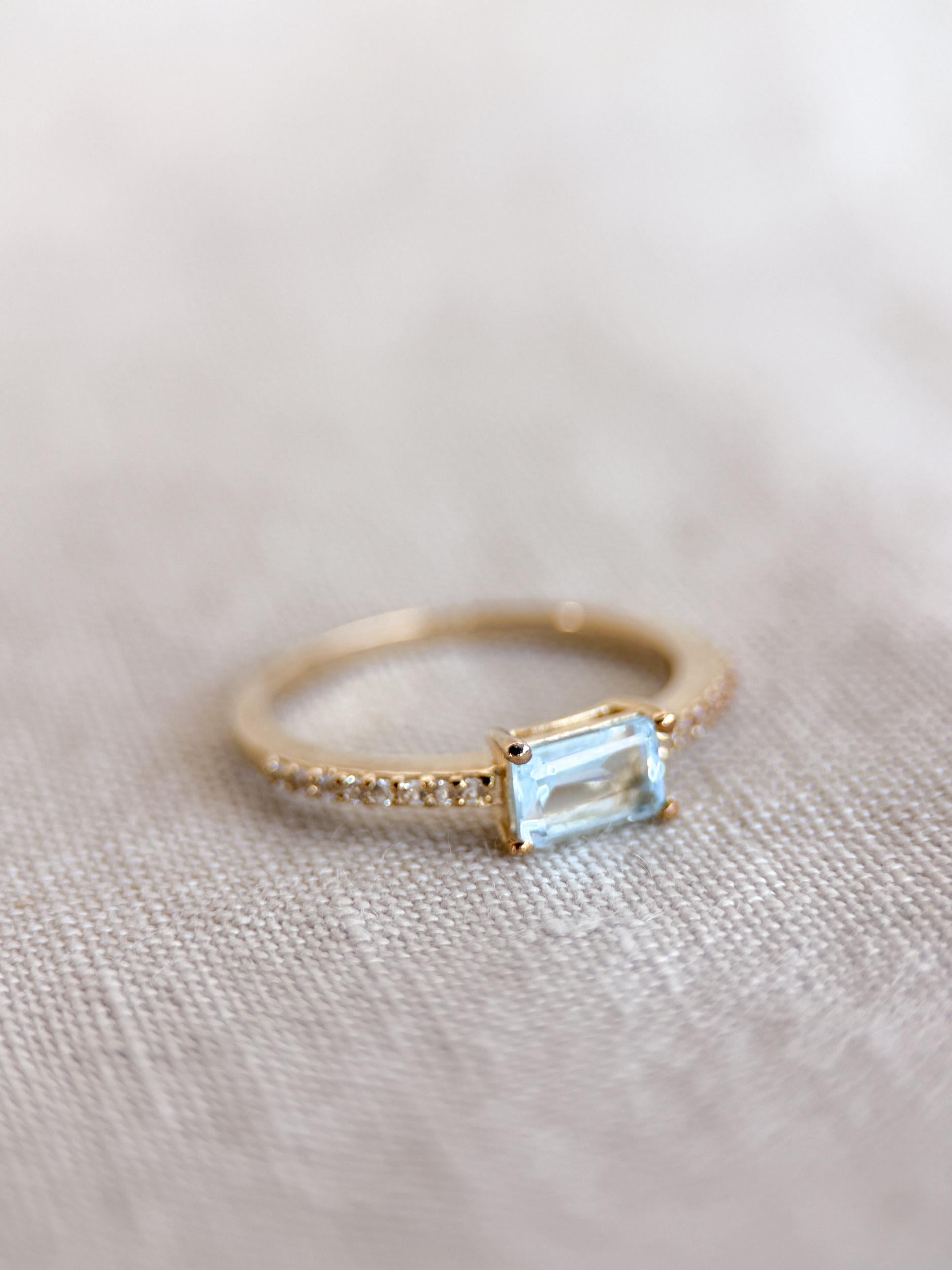 Vintage Blue Topaz Ring in Gold-Plated Sterling Silver, Minimalist Statement Ring, Unique Everyday Jewelry