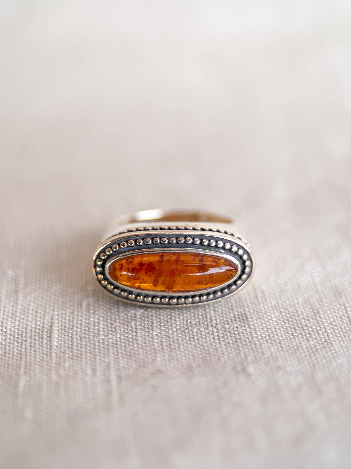 Vintage Amber Ring Sterling Silver, East West Long Oval Statement Ring, Boho Everyday Jewelry