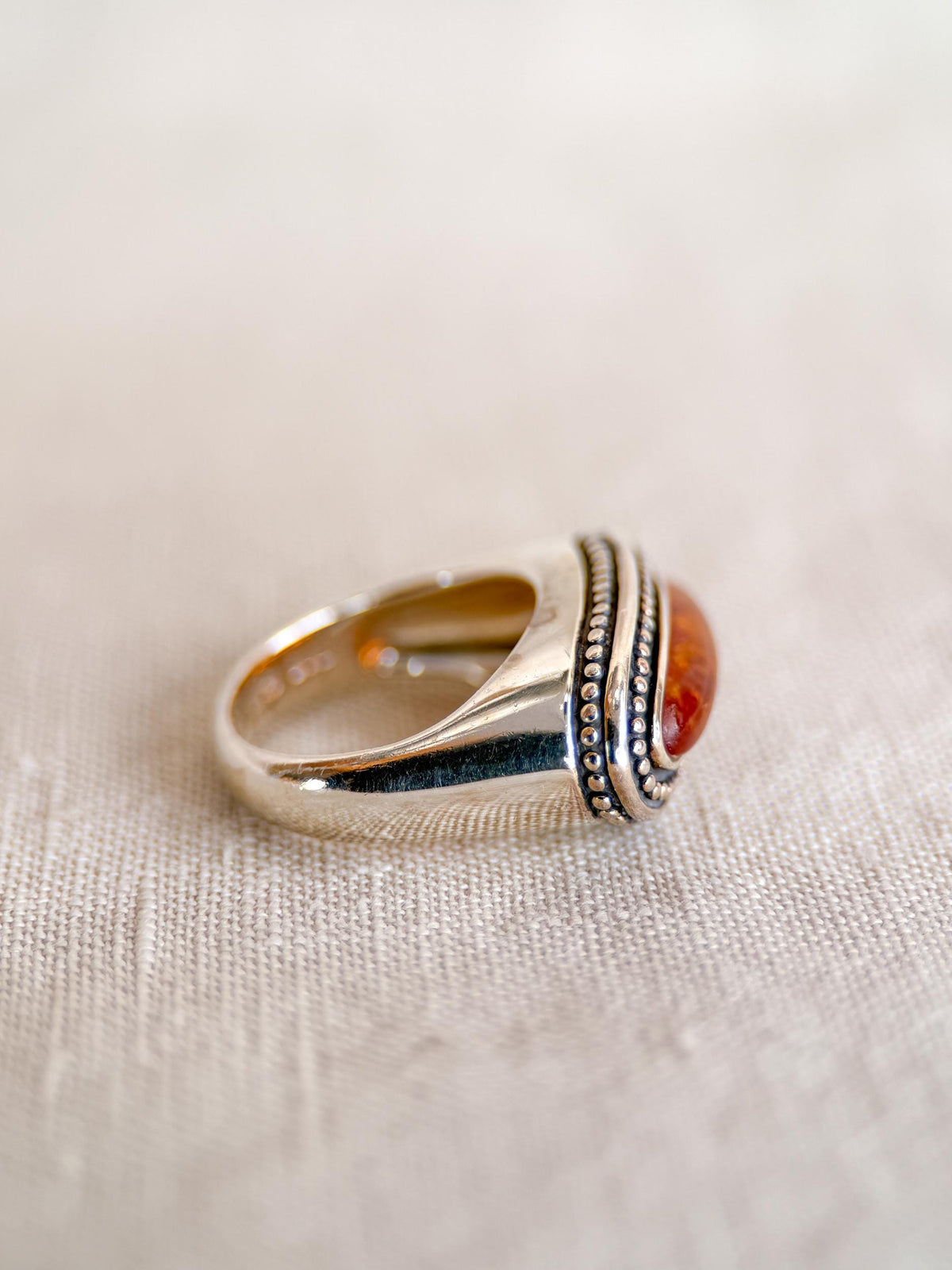 Vintage Amber Ring Sterling Silver, East West Long Oval Statement Ring, Boho Everyday Jewelry