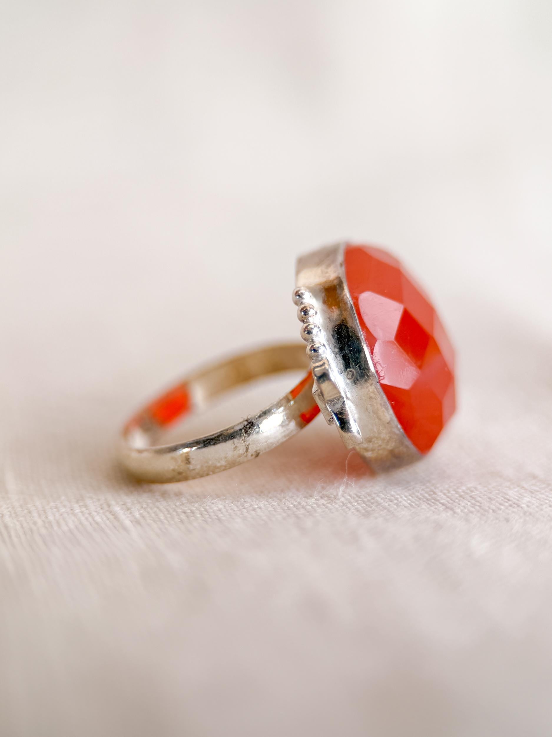 Vintage Carnelian Ring, Sterling Silver Faceted Bezel Statement Ring, Bold Everyday Jewelry