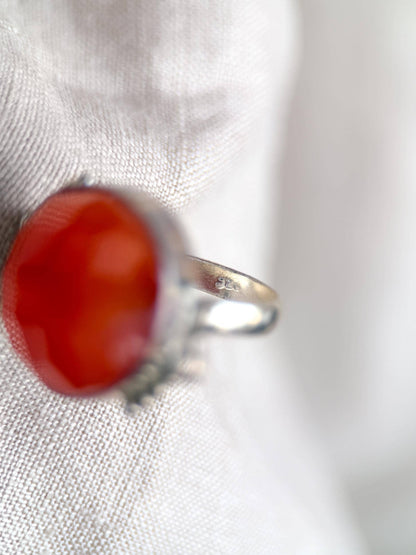 Vintage Carnelian Ring, Sterling Silver Faceted Bezel Statement Ring, Bold Everyday Jewelry