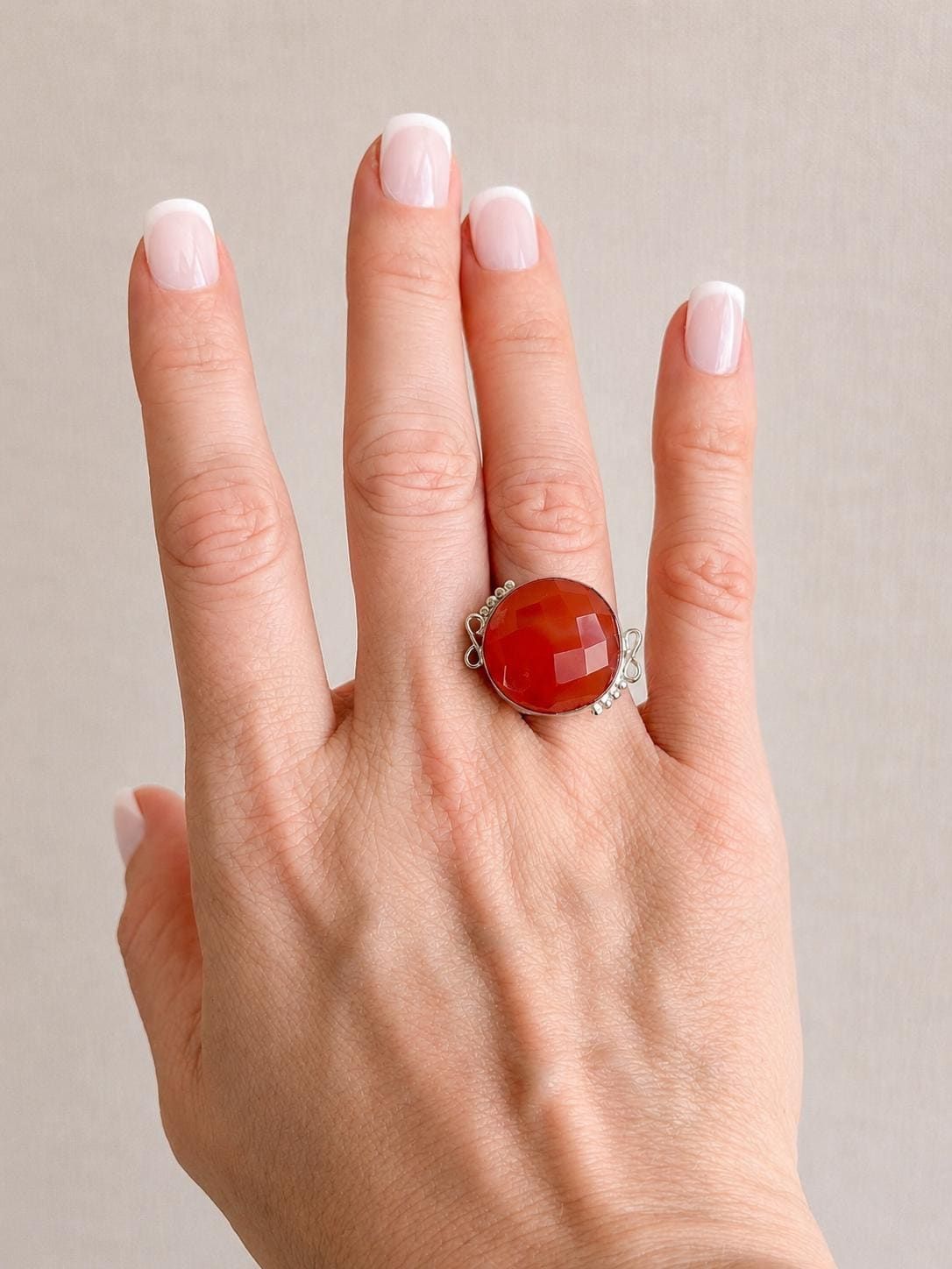 Vintage Carnelian Ring, Sterling Silver Faceted Bezel Statement Ring, Bold Everyday Jewelry