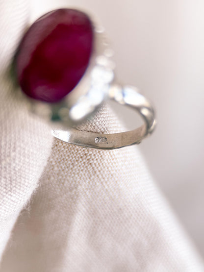 Vintage Ruby Ring, Sterling Silver Oval Bezel Statement Ring, Bold Everyday Jewelry