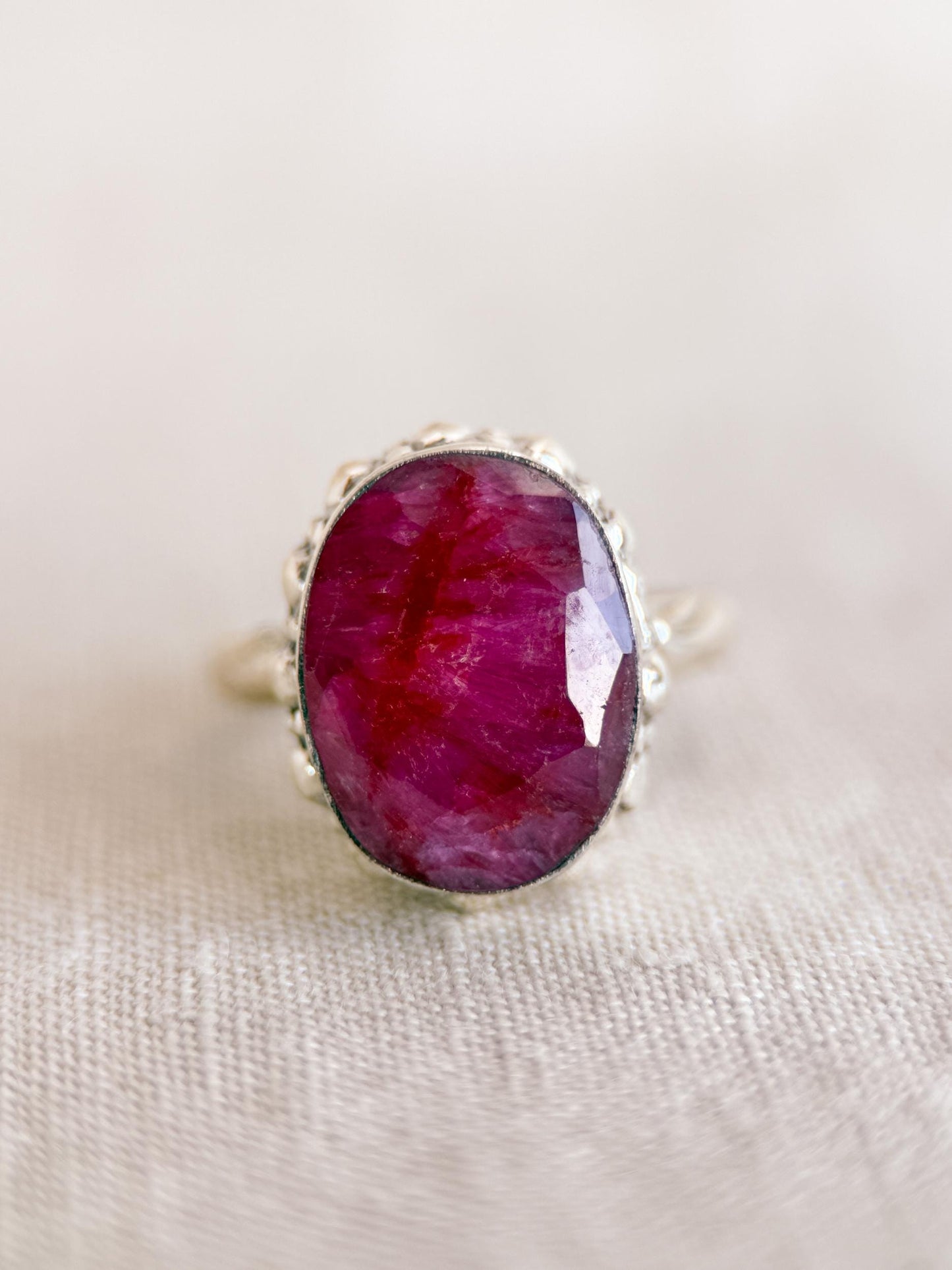 Vintage Ruby Ring, Sterling Silver Oval Bezel Statement Ring, Bold Everyday Jewelry