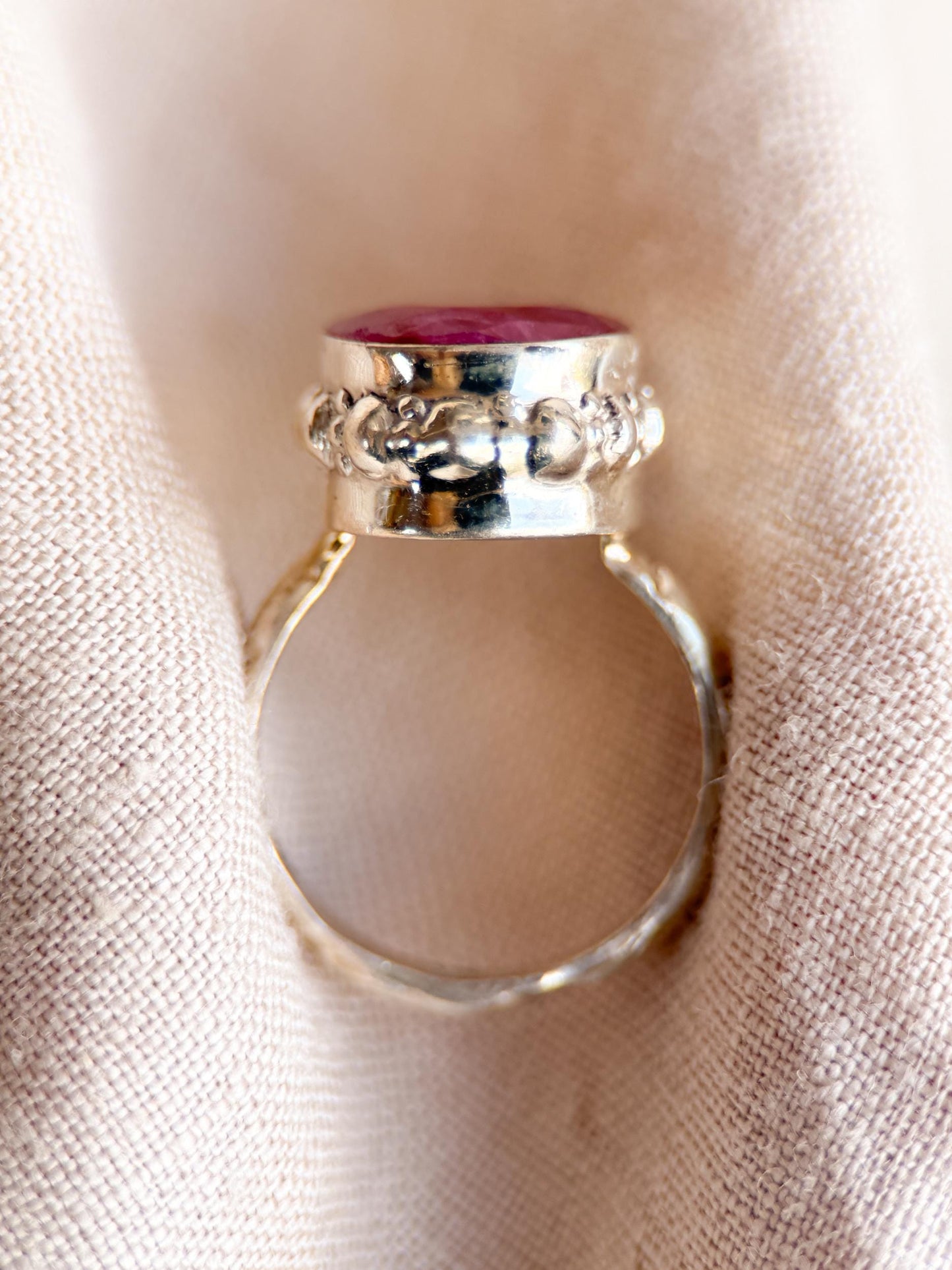 Vintage Ruby Ring, Sterling Silver Oval Bezel Statement Ring, Bold Everyday Jewelry
