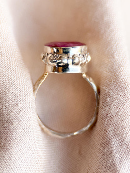 Vintage Ruby Ring, Sterling Silver Oval Bezel Statement Ring, Bold Everyday Jewelry