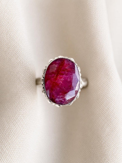 Vintage Ruby Ring, Sterling Silver Oval Bezel Statement Ring, Bold Everyday Jewelry