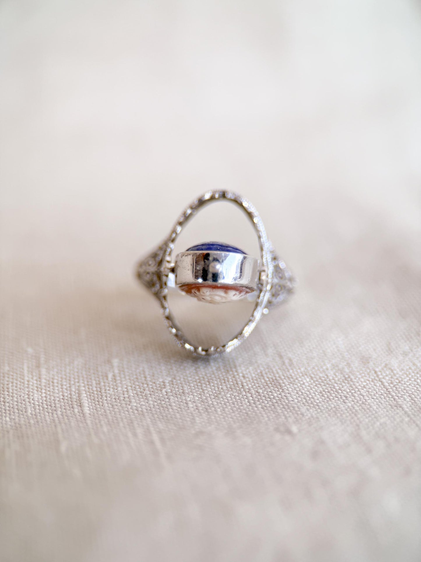 Vintage Cameo and Lapis Flip Ring, Sterling Silver Oval Filigree Reversible Ring, Unique Jewelry