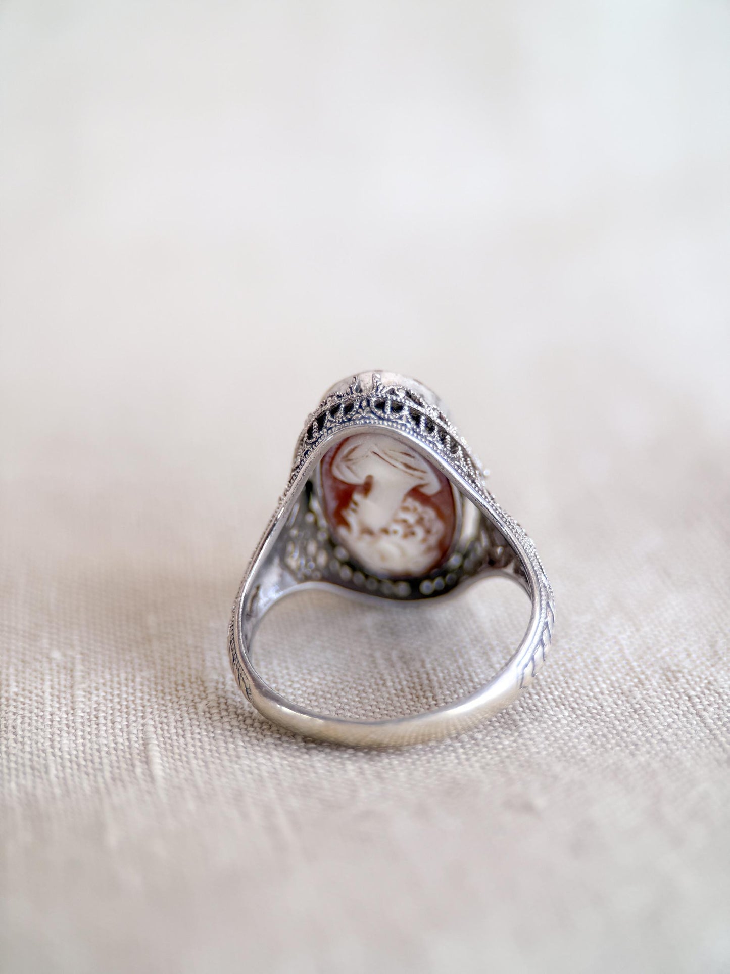 Vintage Cameo and Lapis Flip Ring, Sterling Silver Oval Filigree Reversible Ring, Unique Jewelry
