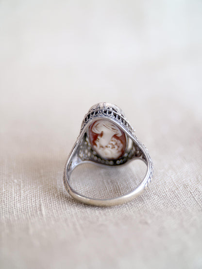Vintage Cameo and Lapis Flip Ring, Sterling Silver Oval Filigree Reversible Ring, Unique Jewelry