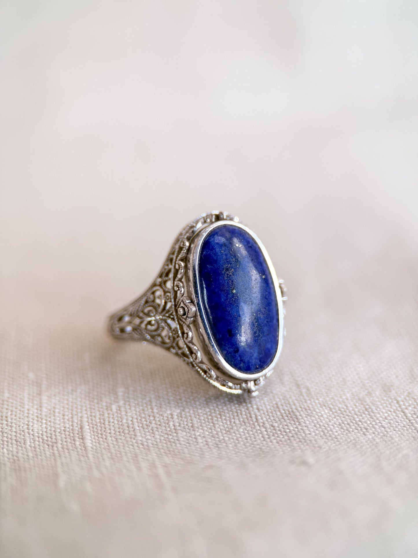 Vintage Cameo and Lapis Flip Ring, Sterling Silver Oval Filigree Reversible Ring, Unique Jewelry