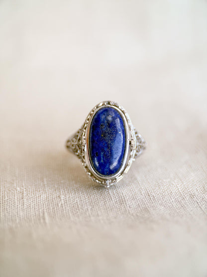 Vintage Cameo and Lapis Flip Ring, Sterling Silver Oval Filigree Reversible Ring, Unique Jewelry