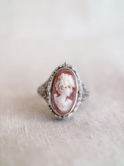 Vintage Cameo and Lapis Flip Ring, Sterling Silver Oval Filigree Reversible Ring, Unique Jewelry