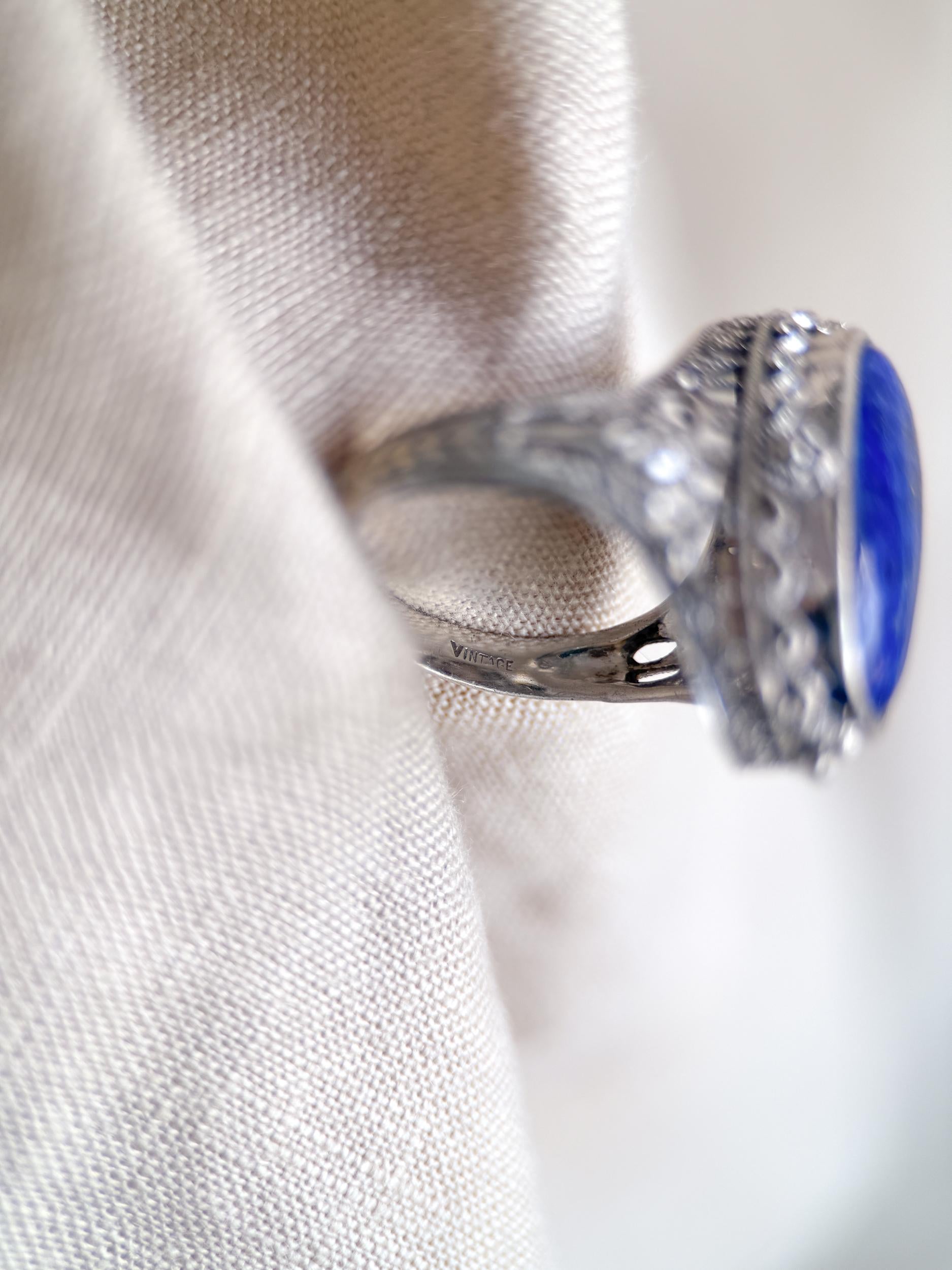 Vintage Cameo and Lapis Flip Ring, Sterling Silver Oval Filigree Reversible Ring, Unique Jewelry