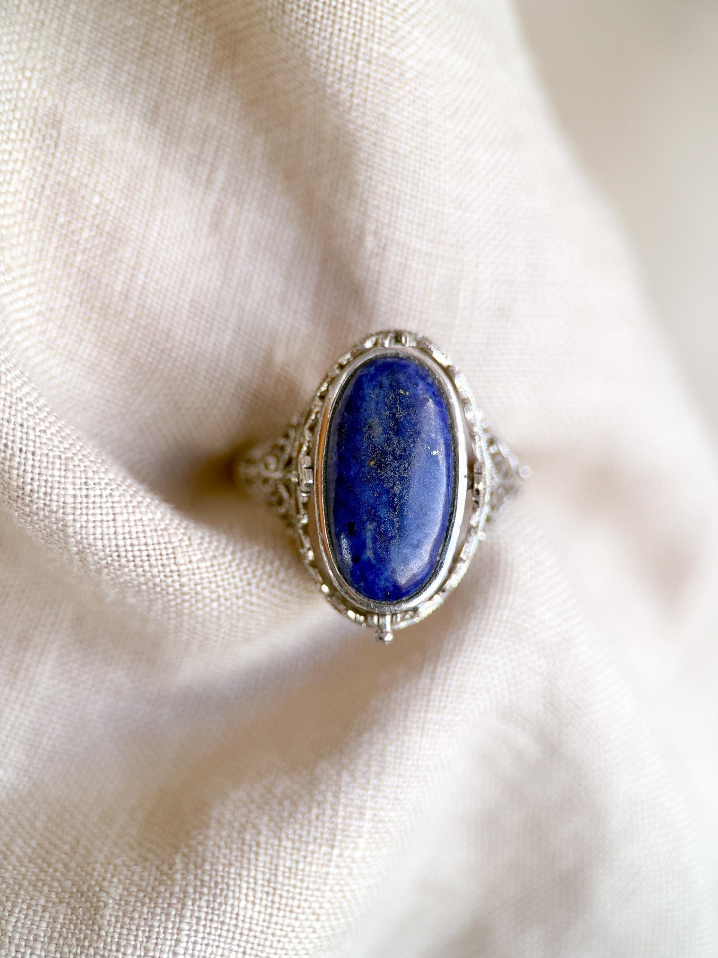 Vintage Cameo and Lapis Flip Ring, Sterling Silver Oval Filigree Reversible Ring, Unique Jewelry