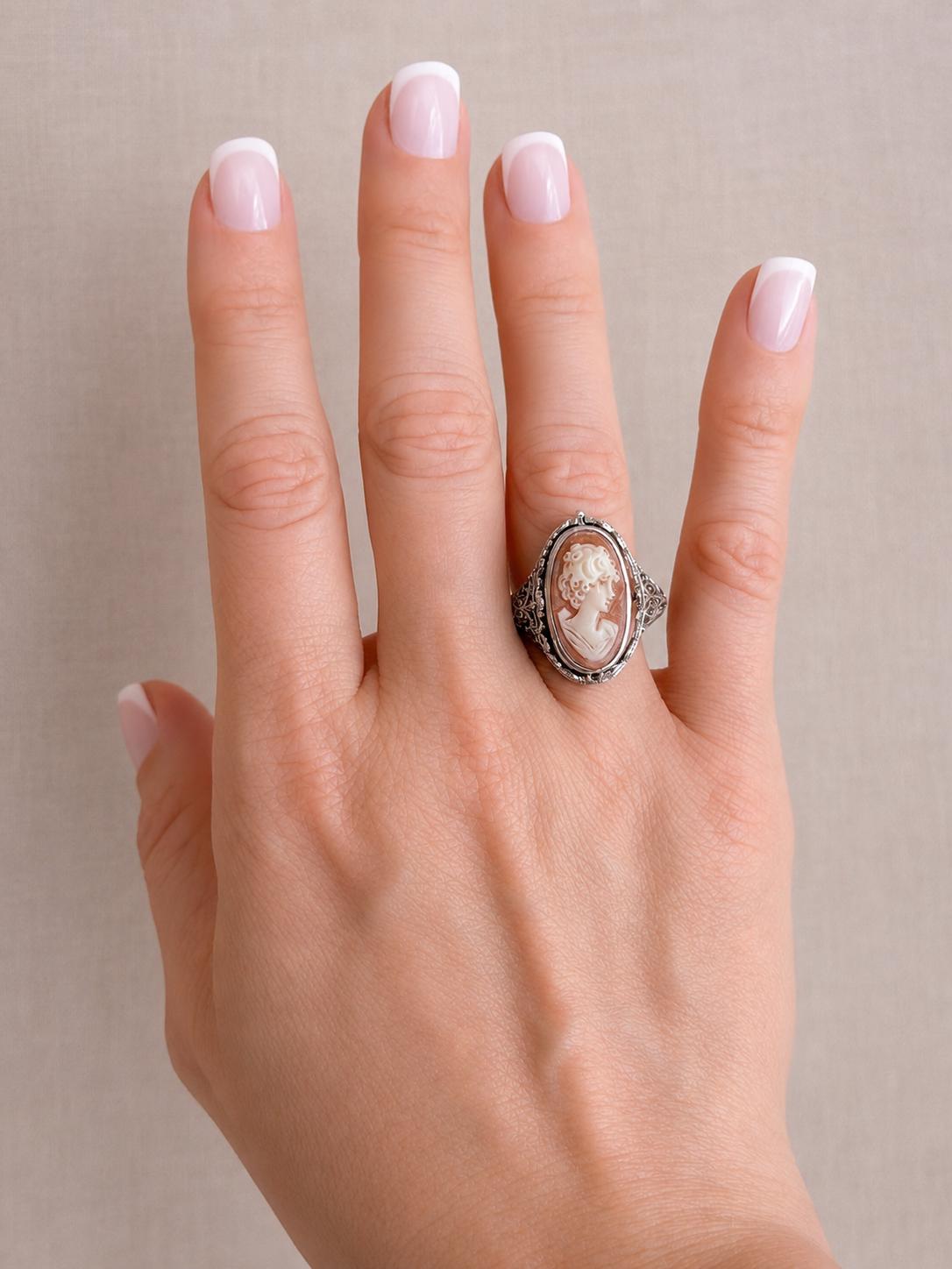 Vintage Cameo and Lapis Flip Ring, Sterling Silver Oval Filigree Reversible Ring, Unique Jewelry