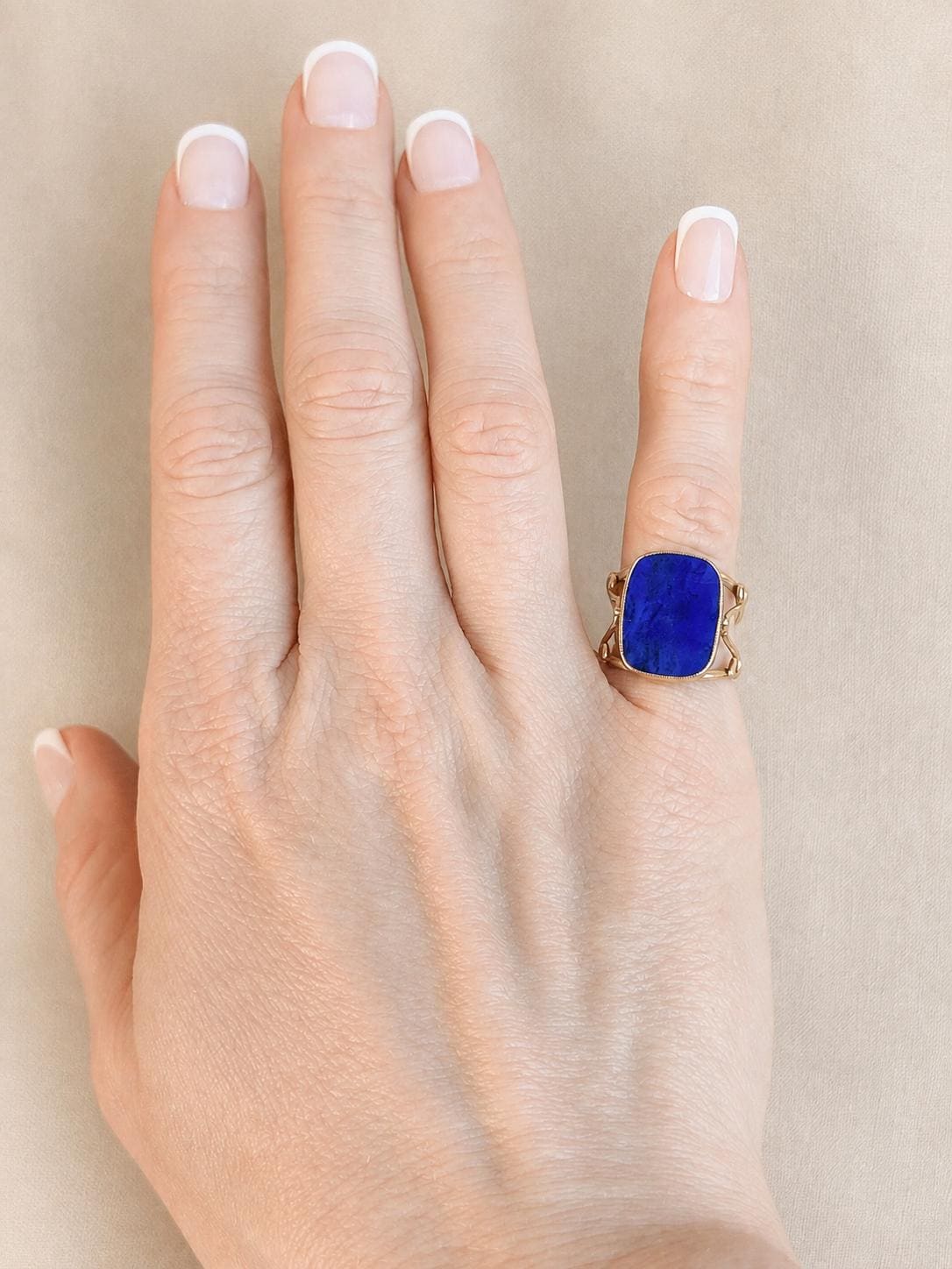 Vintage Lapis Lazuli Ring, 14K Gold, Blue Rectangle Cabochon Statement Ring, 1970s Bold Jewelry
