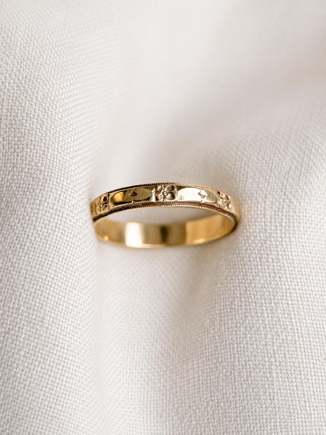 Vintage Wedding Band, 14k Gold Floral Filigree Ring, Mid Century Stacking Band