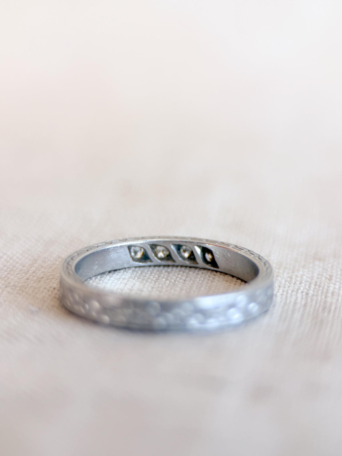 Vintage Diamond Wedding Band, Platinum, Art Deco Antique Filigree Minimalist Ring, Stacking Band