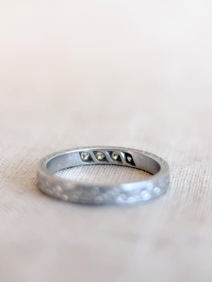 Vintage Diamond Wedding Band, Platinum, Art Deco Antique Filigree Minimalist Ring, Stacking Band