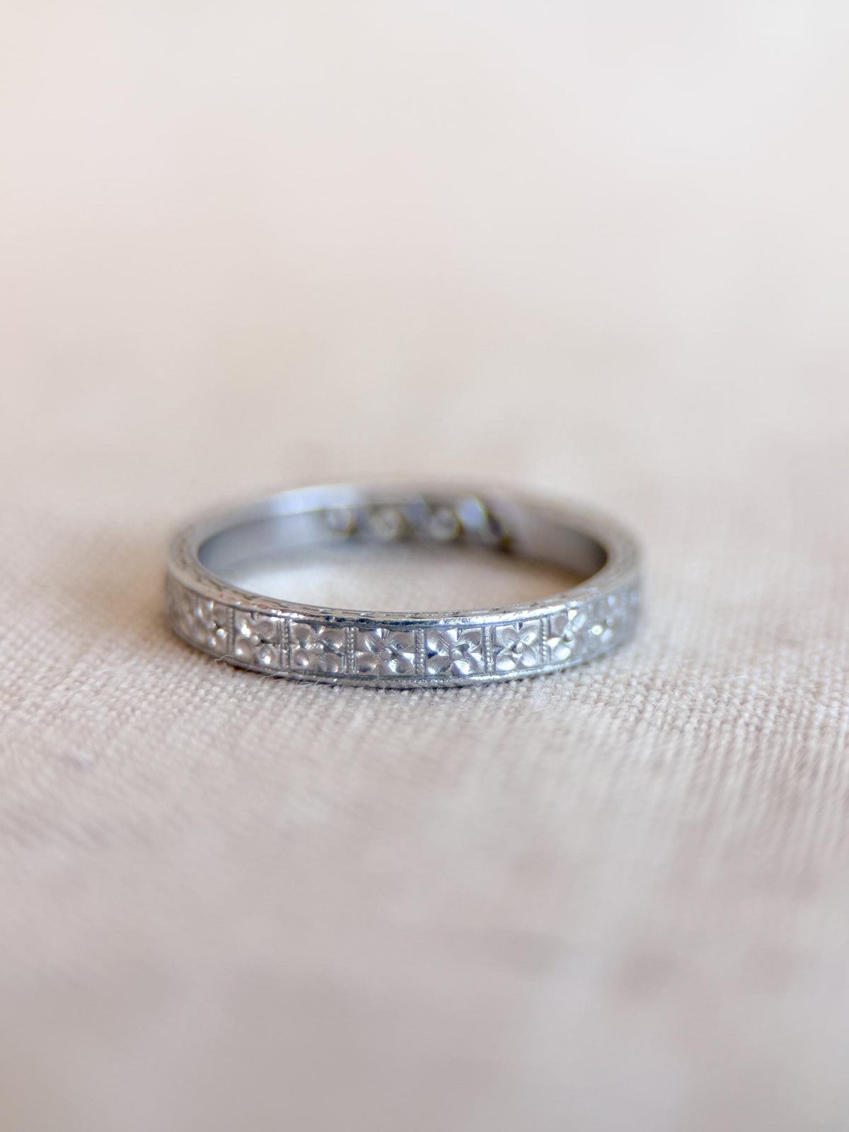 Vintage Diamond Wedding Band, Platinum, Art Deco Antique Filigree Minimalist Ring, Stacking Band