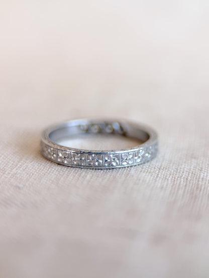 Vintage Diamond Wedding Band, Platinum, Art Deco Antique Filigree Minimalist Ring, Stacking Band