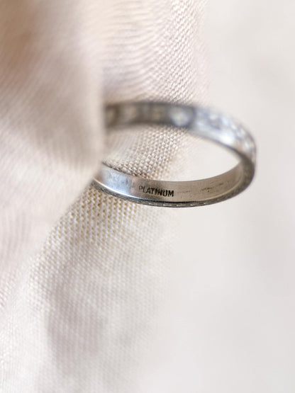 Vintage Diamond Wedding Band, Platinum, Art Deco Antique Filigree Minimalist Ring, Stacking Band