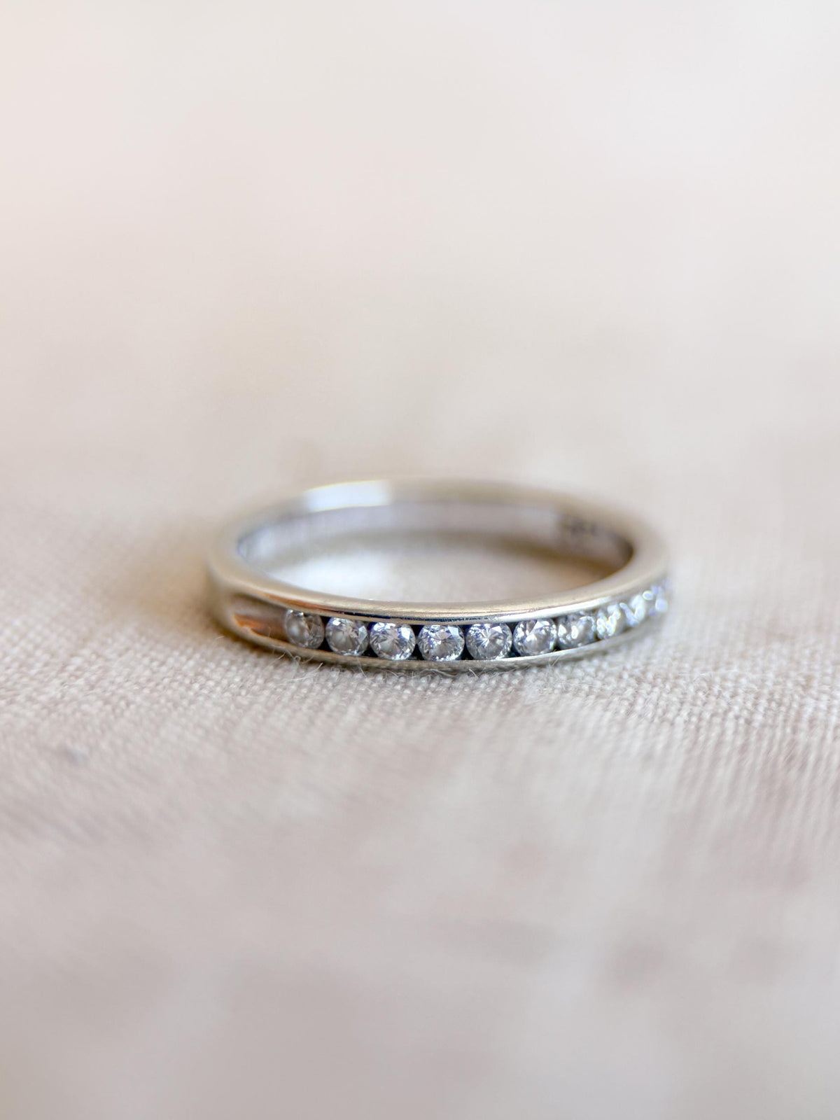 Vintage Diamond Wedding Band, 14k White Gold, Channel Set Round Cut Ring, Stacking Band