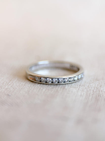 Vintage Diamond Wedding Band, 14k White Gold, Channel Set Round Cut Ring, Stacking Band