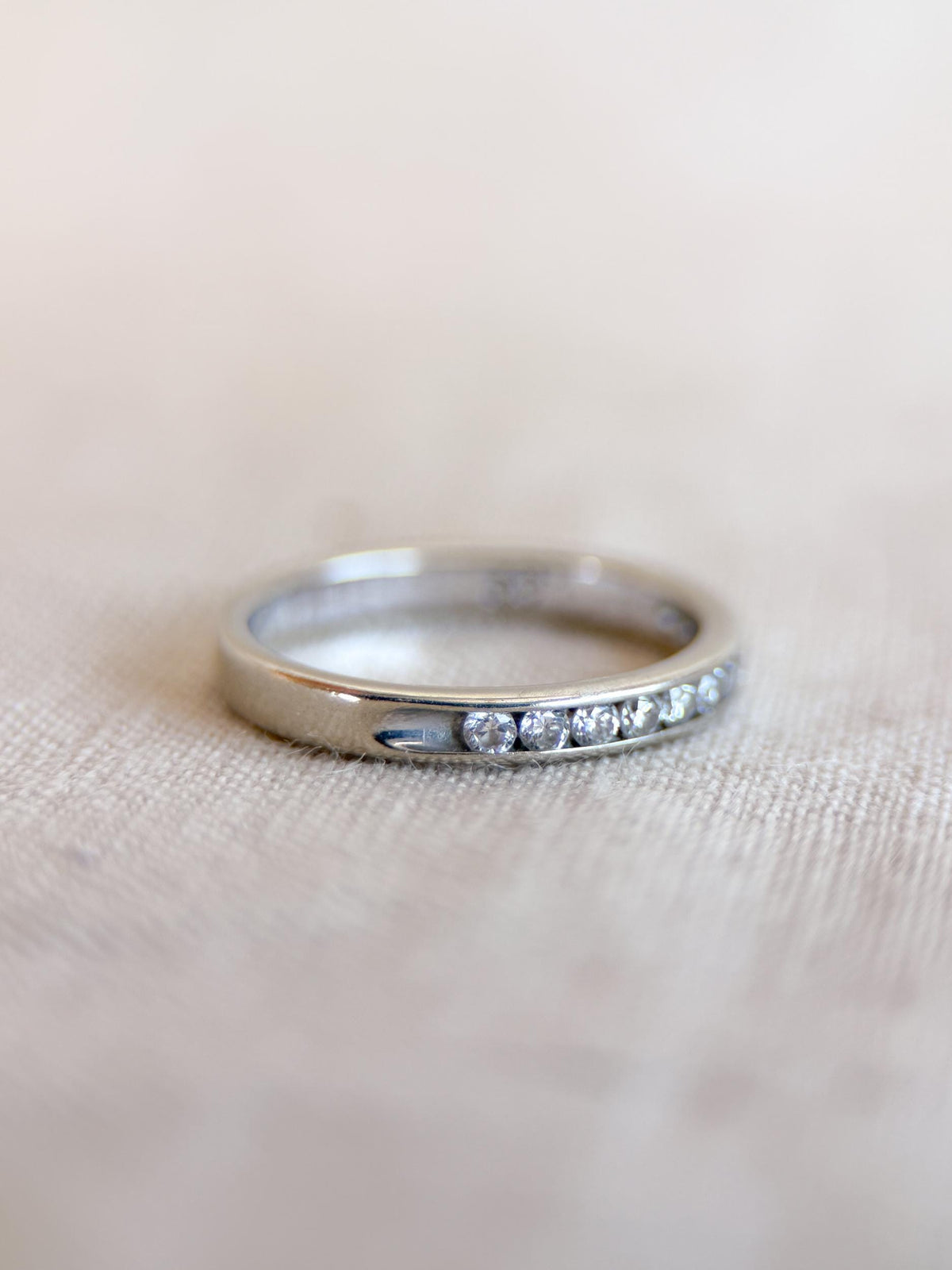 Vintage Diamond Wedding Band, 14k White Gold, Channel Set Round Cut Ring, Stacking Band