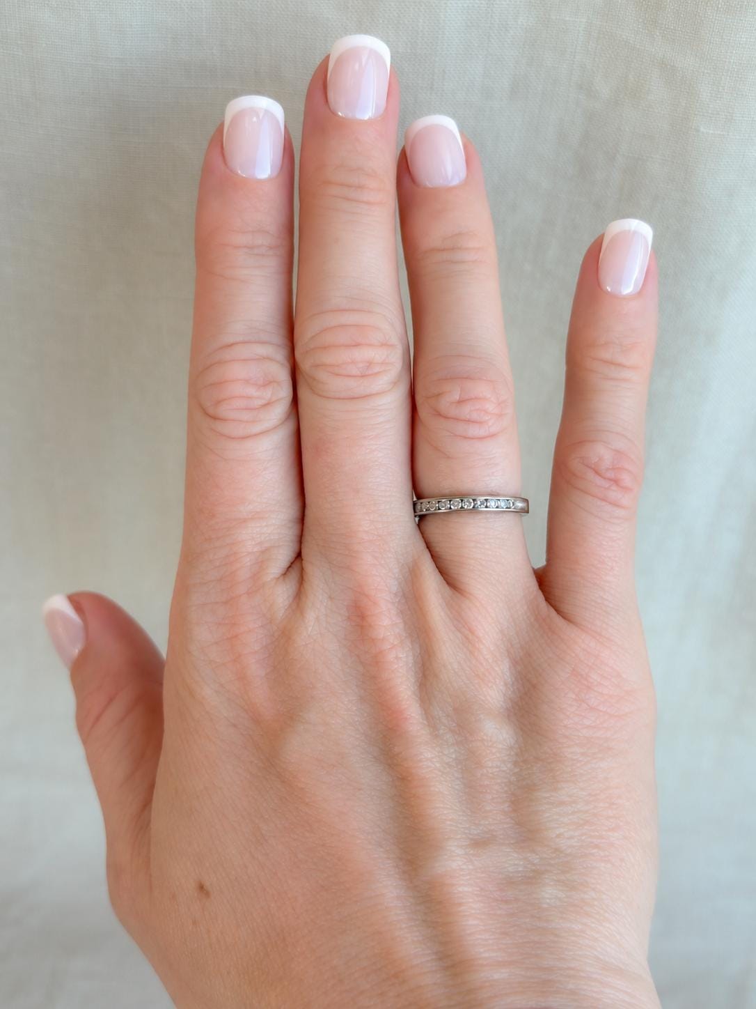 Vintage Diamond Wedding Band, 14k White Gold, Channel Set Round Cut Ring, Stacking Band